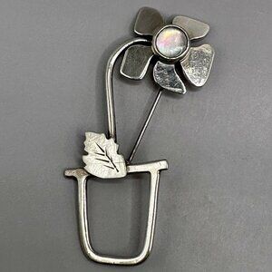 Flower Pot Glasses Holder Brooch Signed Kim Crocker Sterling Silver Whimsical
